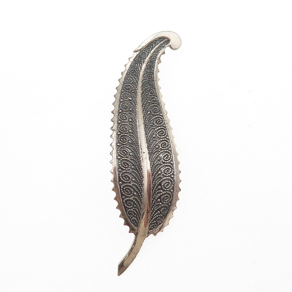 BEAU 925 Sterling Silver Vintage Feather Oxidized Pin Brooch