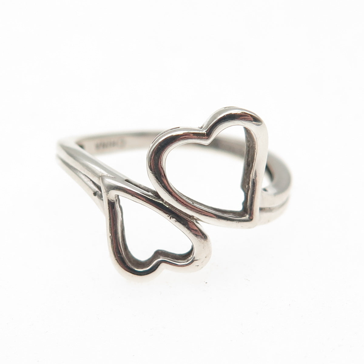 RL Richline 925 Sterling Silver Vintage Open Heart Bypass Ring Size 6.5