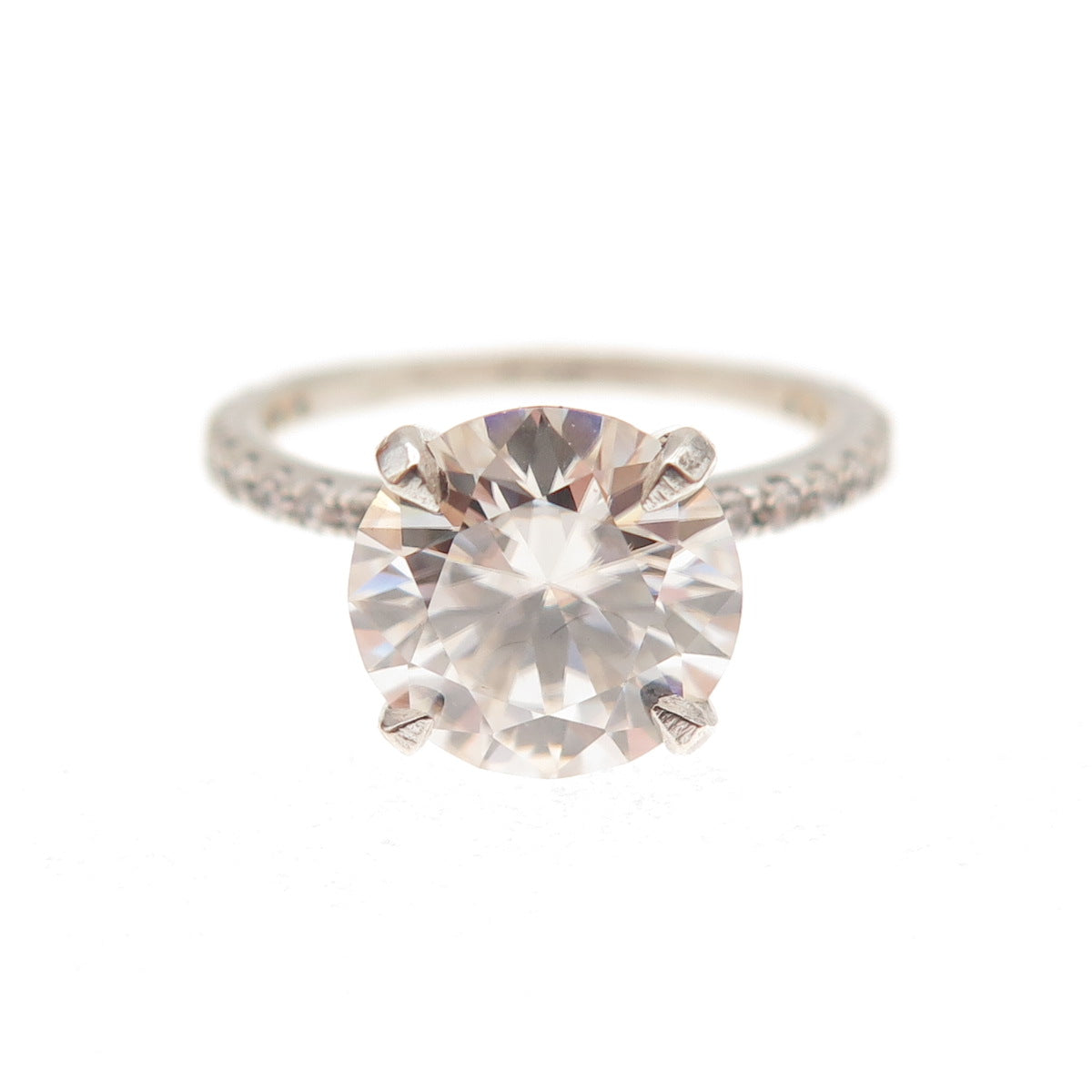 925 Sterling Silver Real Round-Cut Moissanite Engagement Ring Size 5.75