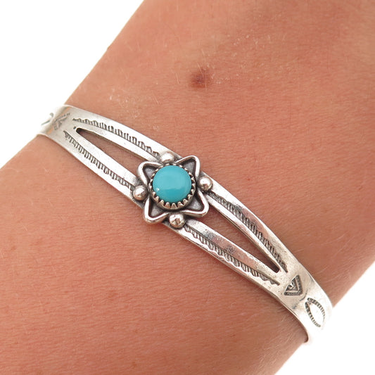 Old Pawn 925 Sterling Silver Vintage Kingman Turquoise Adjustable Bracelet 4.75"