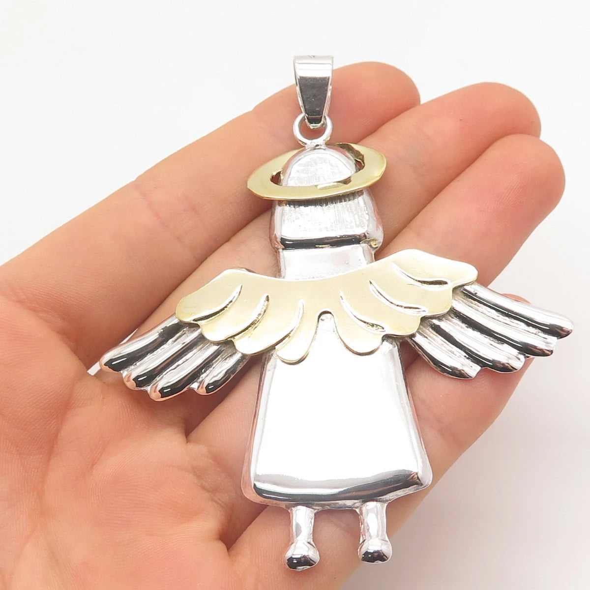 925 Sterling Silver 2-Tone Vintage Angel Pendant