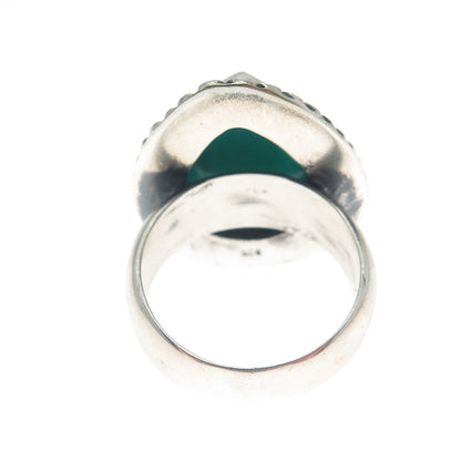 925 Sterling Silver Vintage Pear-Cut Kingman Turquoise Oxidized Ring Size 8.75