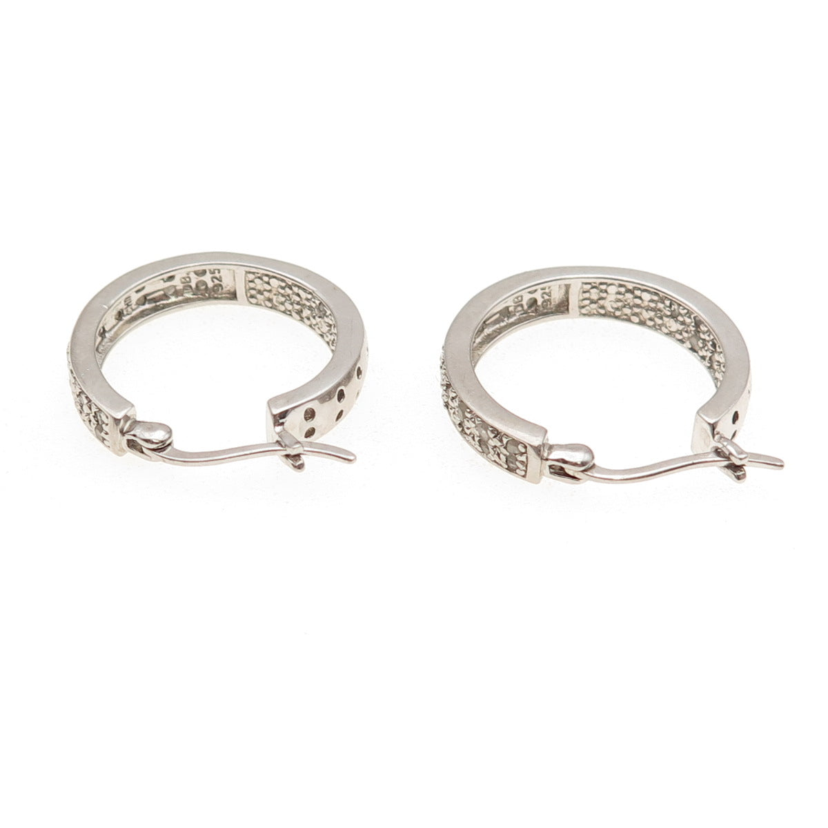 DEE BERKLE 925 Sterling Silver Real Round-Cut Diamond In & Out Hoop Earrings