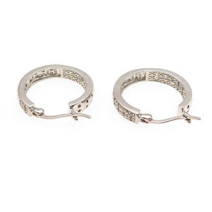 DEE BERKLE 925 Sterling Silver Real Round-Cut Diamond In & Out Hoop Earrings