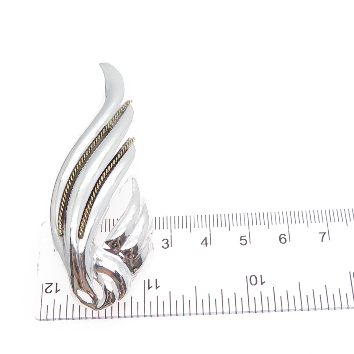 925 Sterling Silver 2-Tone Vintage Mexico Modernist Wing Pin Brooch