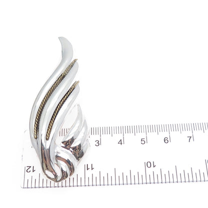 925 Sterling Silver 2-Tone Vintage Mexico Modernist Wing Pin Brooch