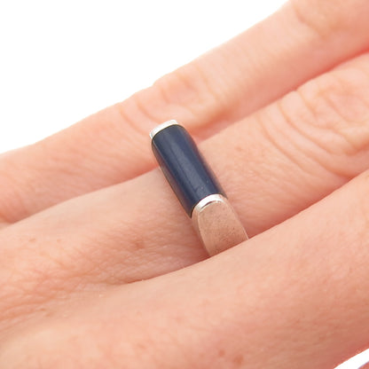 925 Sterling Silver Vintage Mexico Real Lapis Modernist Oxidized Ring Size 6