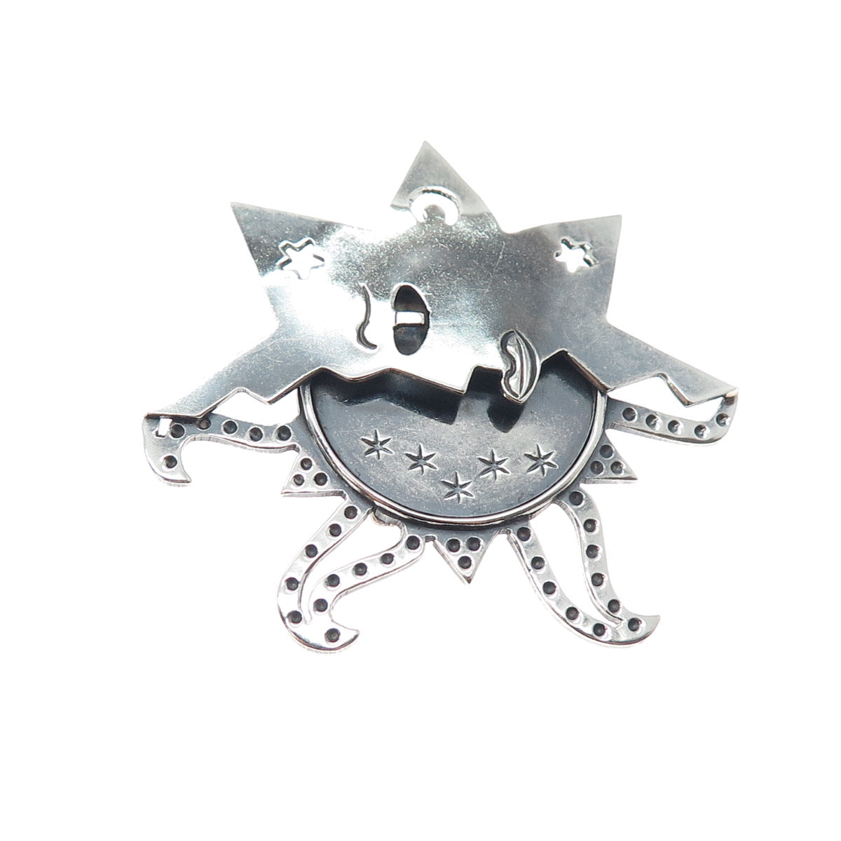 925 Sterling Silver Vintage Mexico Eclipse Sun & Moon Oxidized Pin Brooch