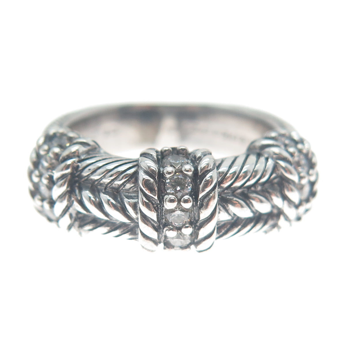 JUDITH RIPKA 925 Sterling Silver Round-Cut C Z Station Oxidized Ring Size 7.25