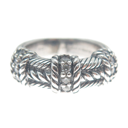 JUDITH RIPKA 925 Sterling Silver Round-Cut C Z Station Oxidized Ring Size 7.25