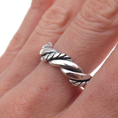 925 Sterling Silver Vintage Twisted Oxidized Band Ring Size 9.75