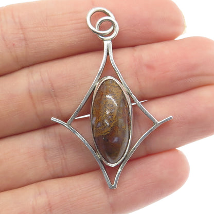 925 Sterling Silver Vintage Real Agate Modernist Pendant