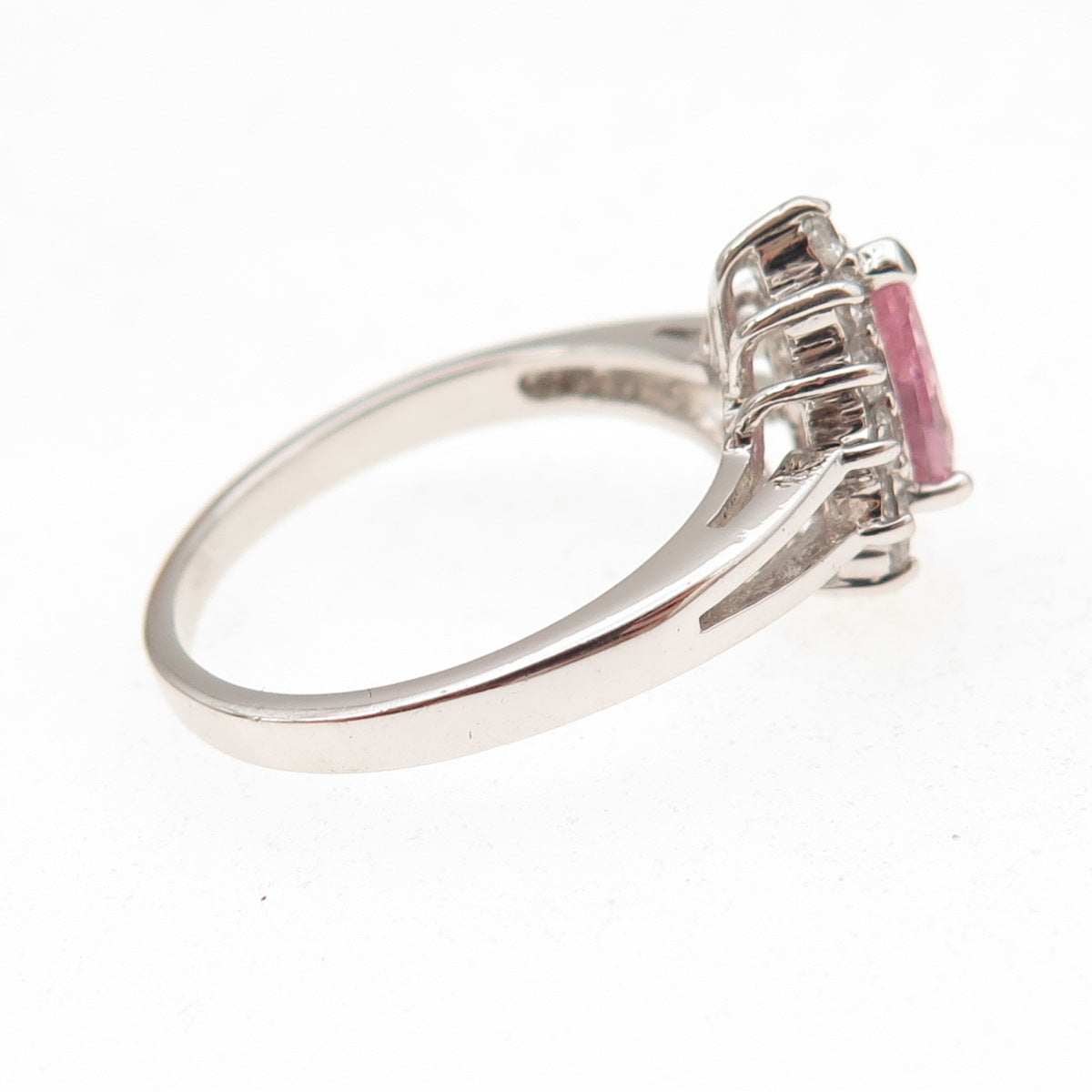 Diadema 925 Sterling Silver Pear-Cut Pink & Round-Cut White C Z Ring Size 8