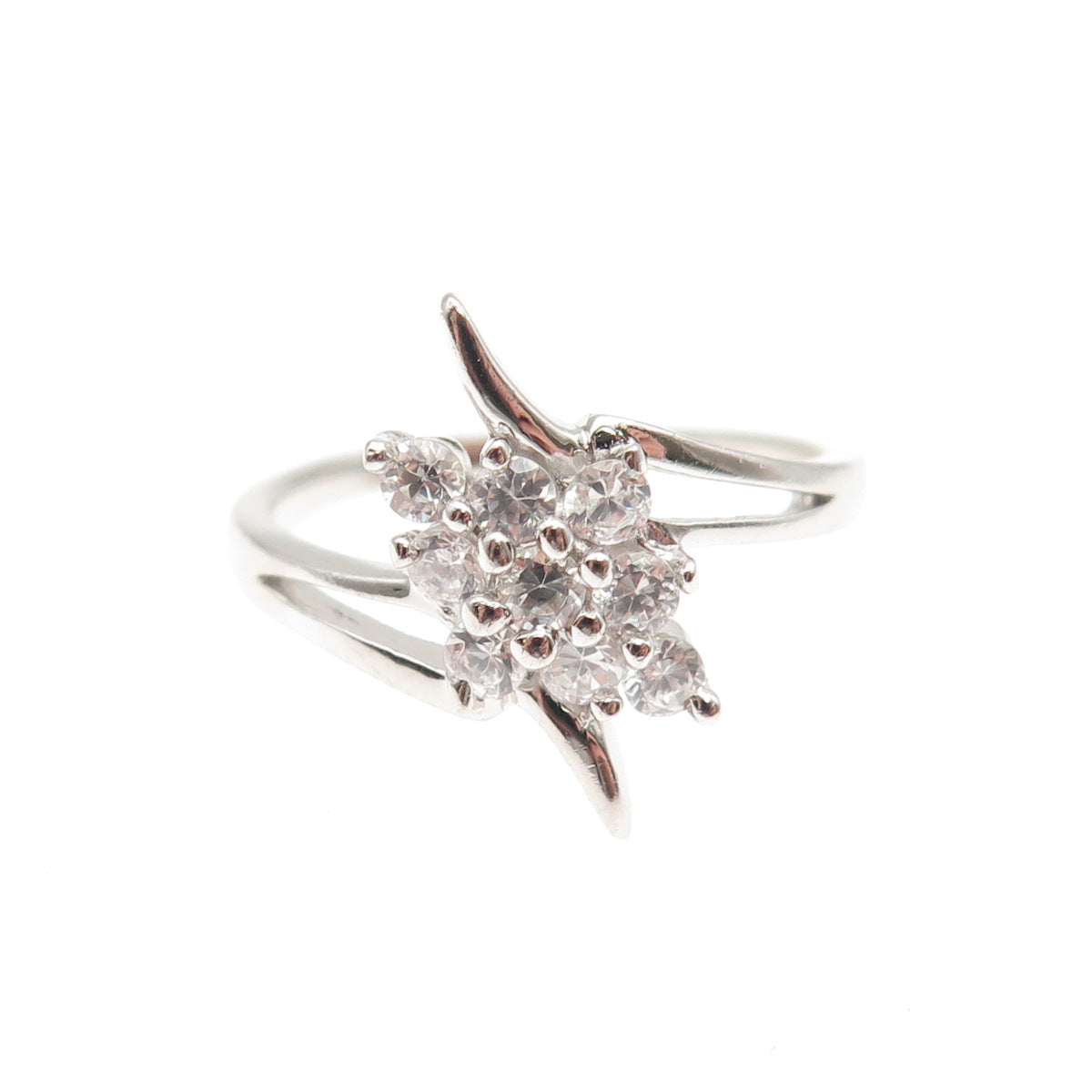 925 Sterling Silver Round-Cut C Z Bypass Ring Size 6