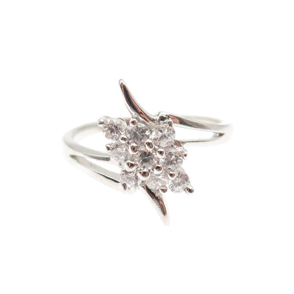 925 Sterling Silver Round-Cut C Z Bypass Ring Size 6