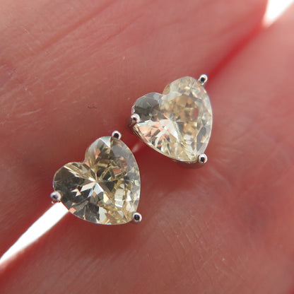 925 Sterling Silver Heart-Cut Canary C Z Stud Earrings