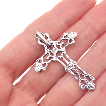 925 Sterling Silver Vintage Fleur de Lis Cross Oxidized Slide Pendant