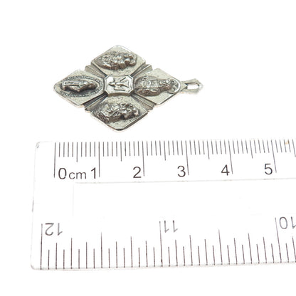 A. Gale 925 Sterling Silver Antique Art Deco 4-Way Religious Medal Charm Pendant