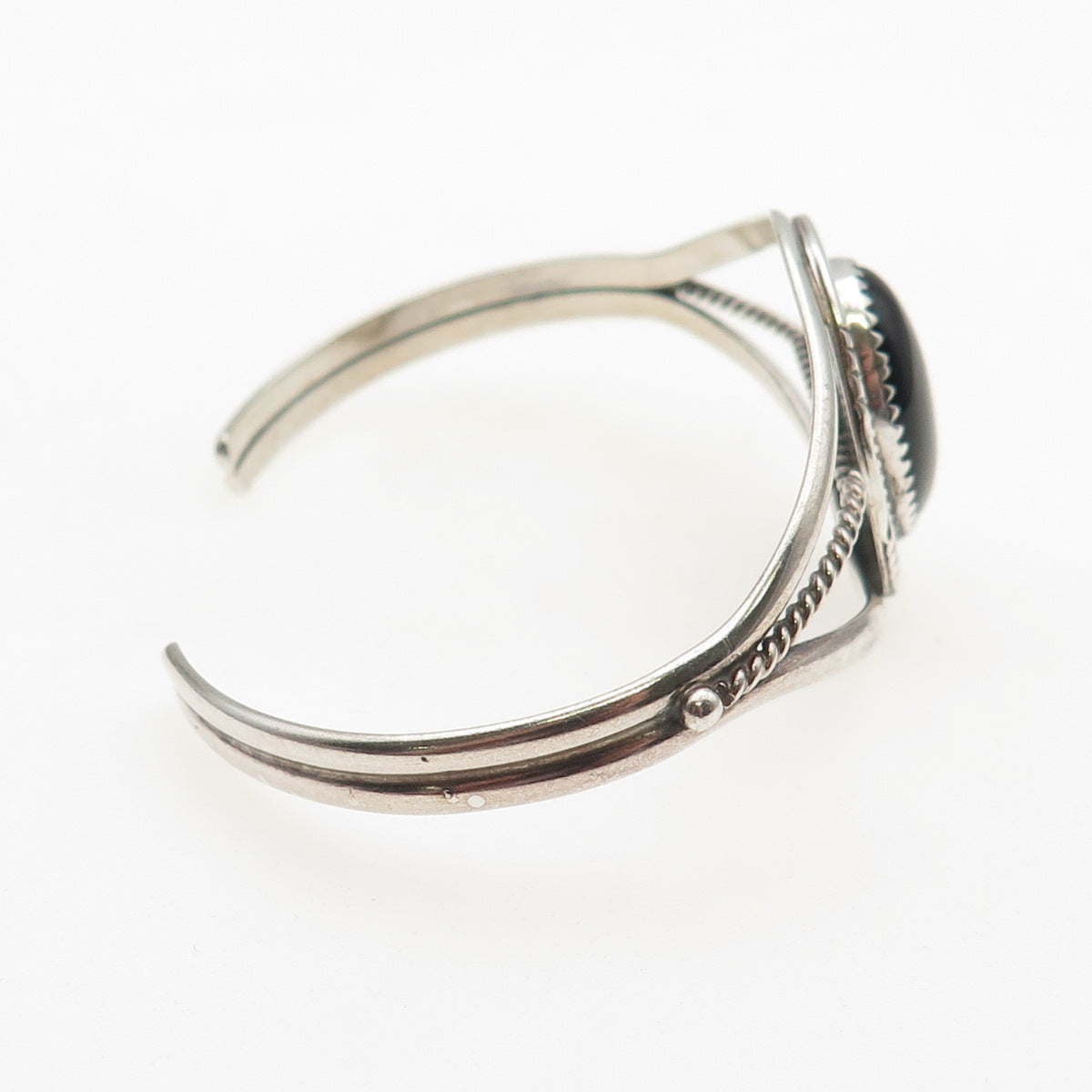 Pat Yazzie Navajo Old Pawn Sterling Silver Black Onyx Adjustable Bracelet 5.75"