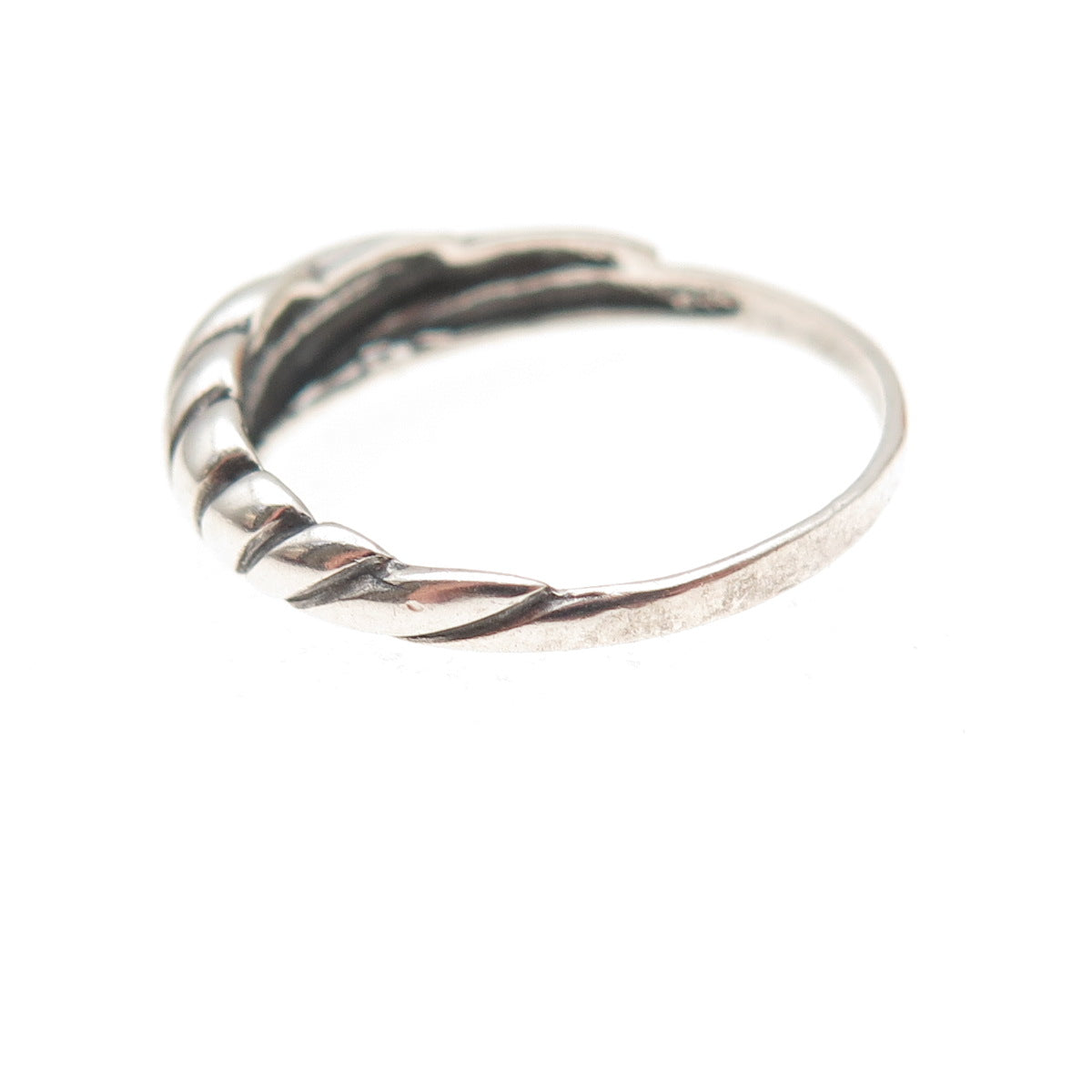 925 Sterling Silver Vintage Modernist Ribbed Oxidized Ring Size 7
