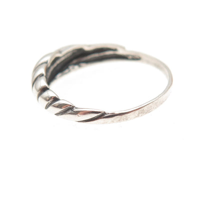 925 Sterling Silver Vintage Modernist Ribbed Oxidized Ring Size 7