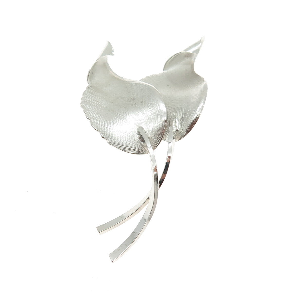 TURIN INC 925 Sterling Silver Vintage Couple of Leafs Pin Brooch