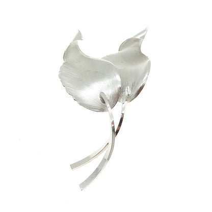 TURIN INC 925 Sterling Silver Vintage Couple of Leafs Pin Brooch