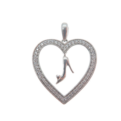 925 Sterling Silver Round-Cut C Z Ladies High Heel Shoe Heart Charm Pendant