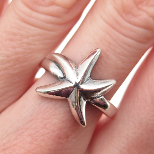 925 Sterling Silver Vintage Modernist Starfish Oxidized Ring Size 7
