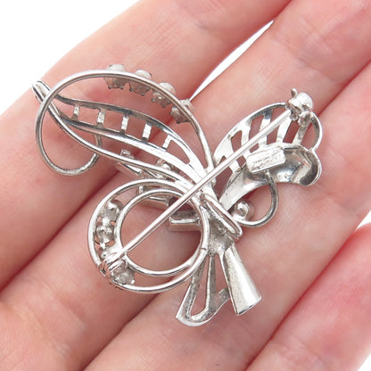 CARL ART 925 Sterling Silver Antique Art Deco Rhinestone Floral Pin Brooch