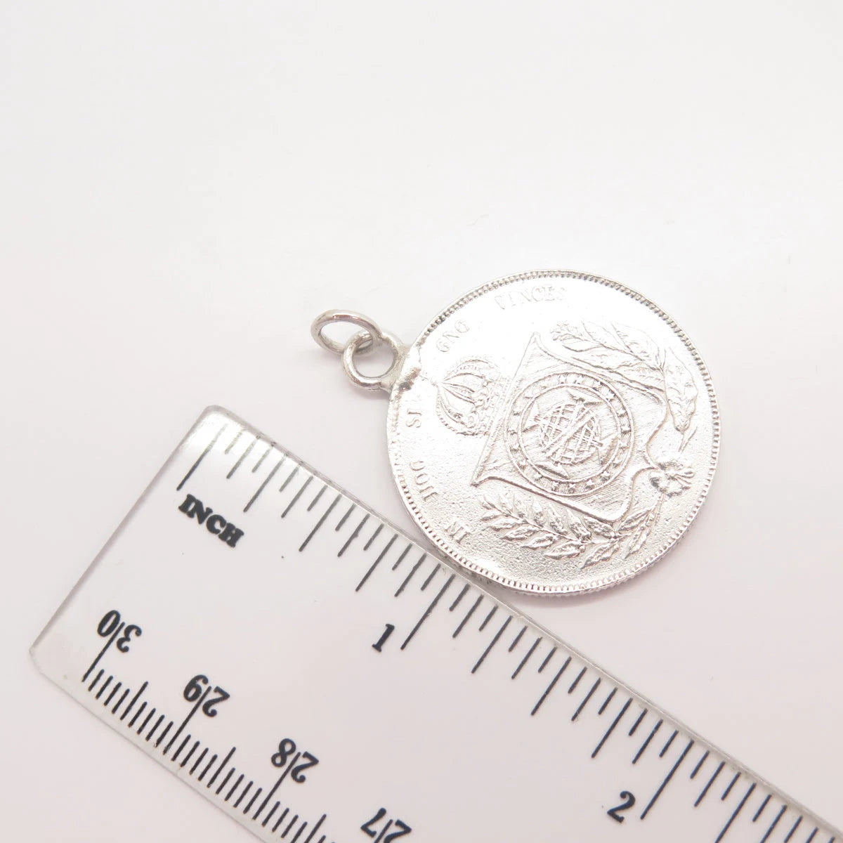 925 Sterling Silver Antique "1861 PETRUS II" Pedro II Coin Pendant