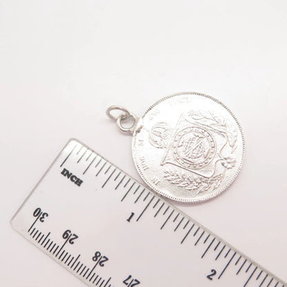 925 Sterling Silver Antique "1861 PETRUS II" Pedro II Coin Pendant