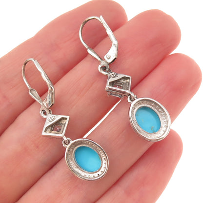 Chuck Clemency 925 Sterling Silver Real Turquoise & Blue Topaz Dangle Earrings