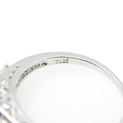 925 Sterling Silver Round & Tapered Baguette-Cut C Z Engagement Ring Size 8