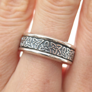 925 Sterling Silver Vintage Mexico Trinity Rotating Band Oxidized Ring Size 8.25