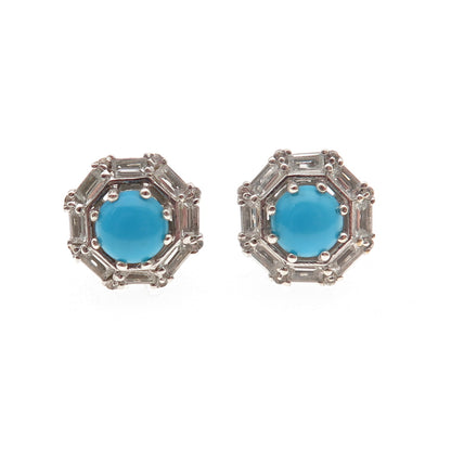 Chuck Clemency 925 Sterling Silver Real Turquoise & White Topaz Stud Earrings