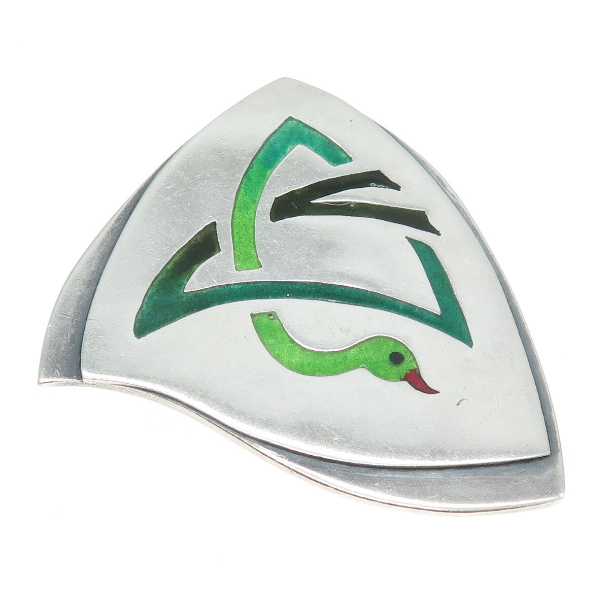 925 Sterling Silver Vintage Enamel Snake Modernist Pendant