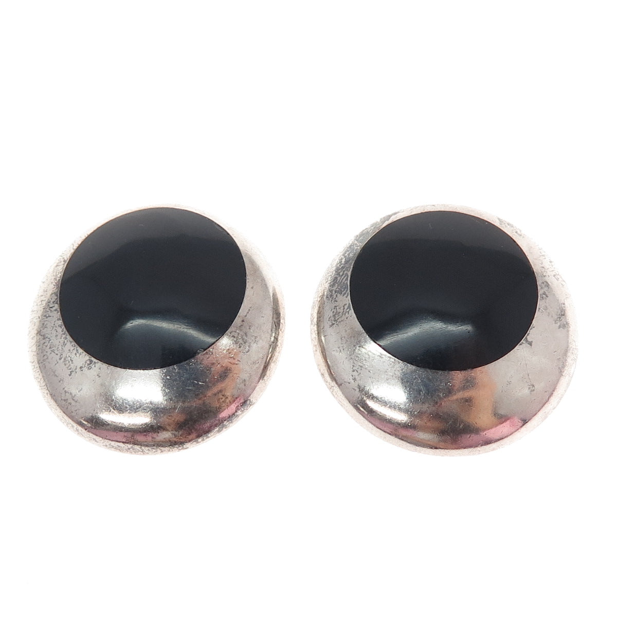 ANTONIO HDEZ HERNANDEZ 925 Sterling Vintage Mexico Black Onyx Clip On Earrings