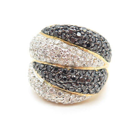 925 Sterling Silver Gold Plated Round-Cut Black Spinel & C Z Claw Ring Size 8.25