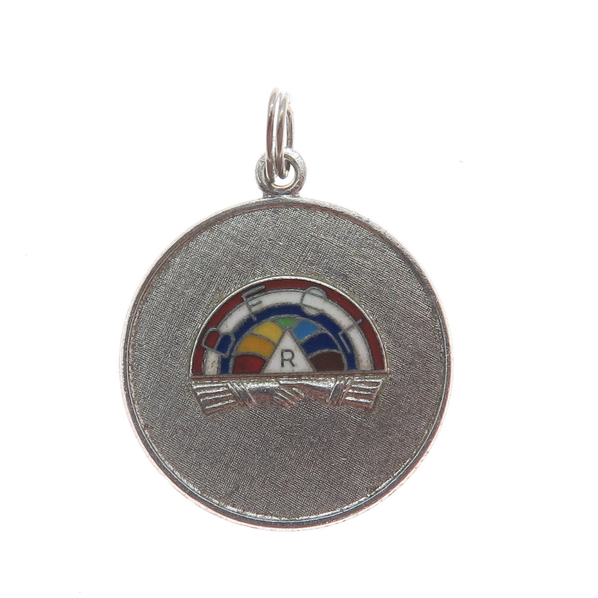 WELLS 925 Sterling Silver Vintage Enamel Masonic Youth Group Charm Pendant