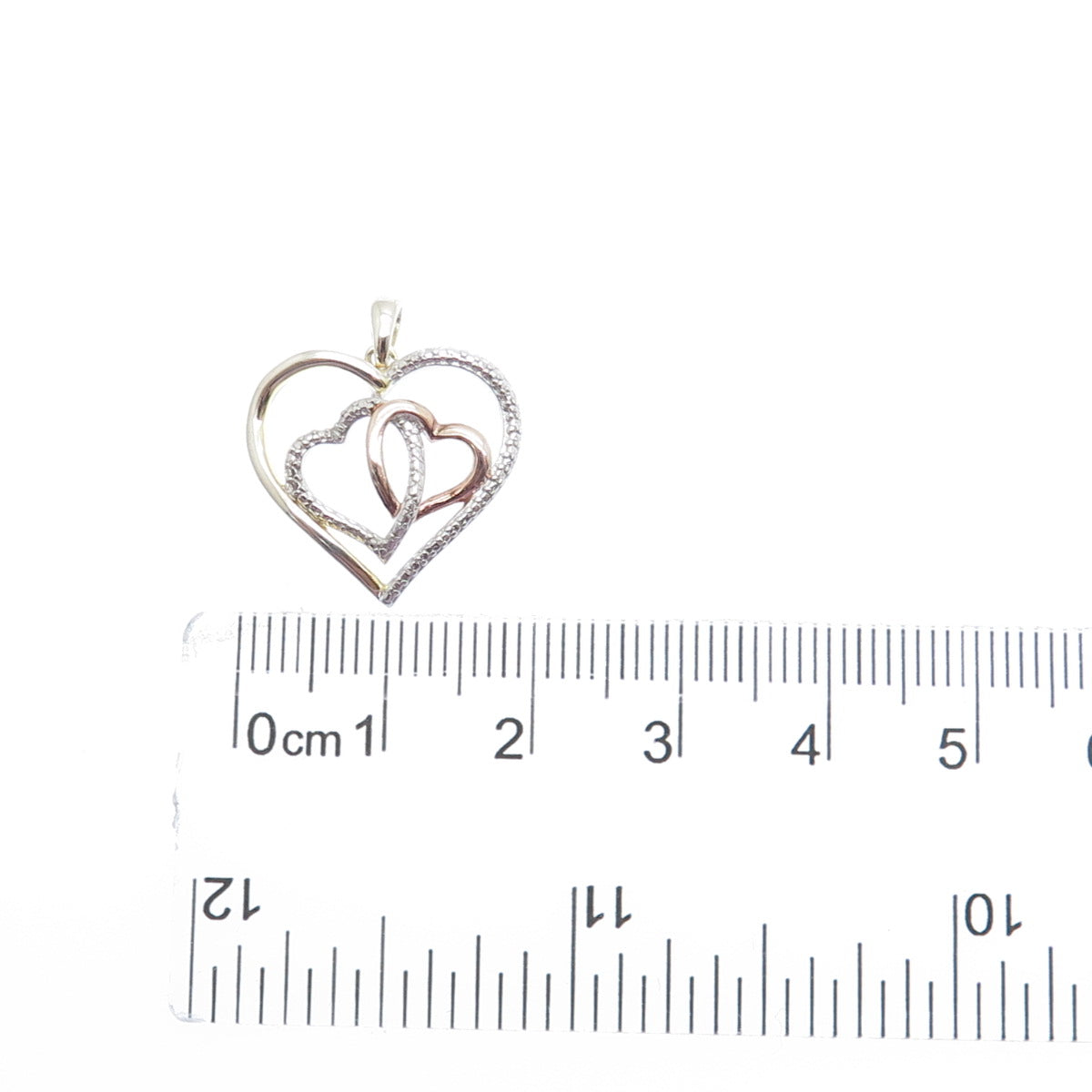 925 Sterling Silver 3-Tone Real Diamond Accent Interlocked Heart Mini Pendant
