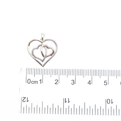 925 Sterling Silver 3-Tone Real Diamond Accent Interlocked Heart Mini Pendant