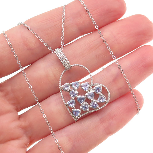 Chuck Clemency 925 Sterling Silver Real Tanzanite White Topaz Heart Necklace 20"