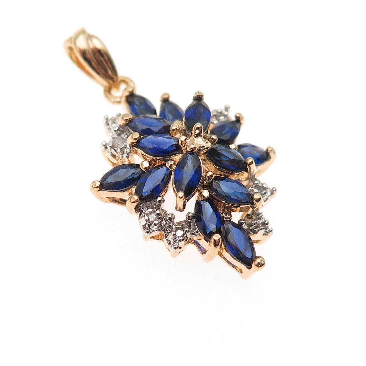 Ross Simons 925 Sterling Gold Plated Real Diamond & Lab-Created Sapphire Pendant