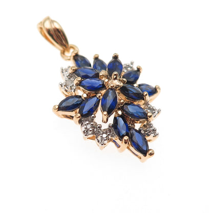Ross Simons 925 Sterling Gold Plated Real Diamond & Lab-Created Sapphire Pendant
