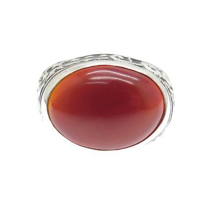 925 Sterling Silver Vintage Real Carnelian Flower Oxidized Ring Size 7