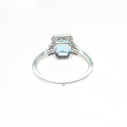 SAI 925 Sterling Silver Real Diamond & Blue Topaz Ring Size 7