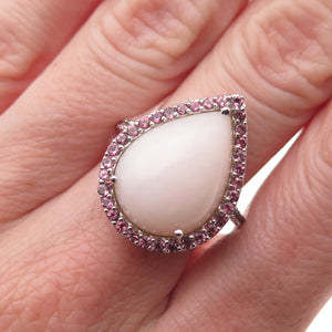 925 Sterling Silver Real Rose Quartz & Amethyst Teardrop Ring Size 8