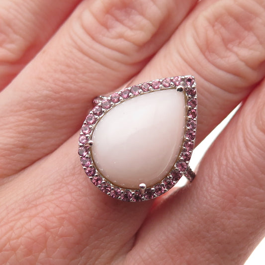 925 Sterling Silver Real Rose Quartz & Amethyst Teardrop Ring Size 8