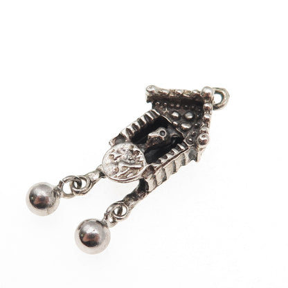 JewelArt 925 Sterling Silver Vintage Cuckoo Clock Oxidized 3D Charm Pendant